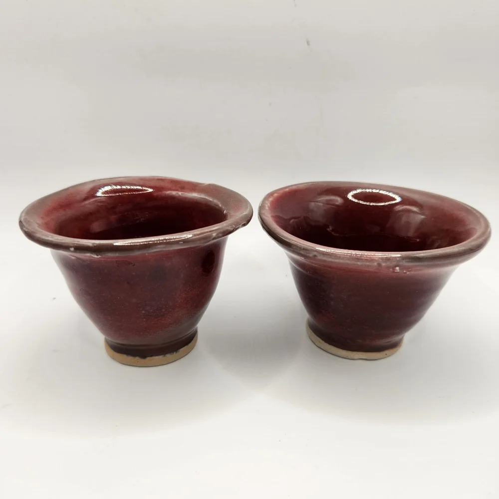 Art Pottery Glazed Small Cups Earth Tones, Set of 2